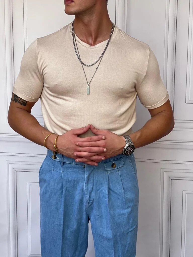 Slim Fit Pamuk Triko Kumaş Tshırt - küçük resim 2